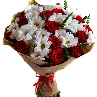 Букет из роз и хризантем "Вивьен" с доставкой по Омску